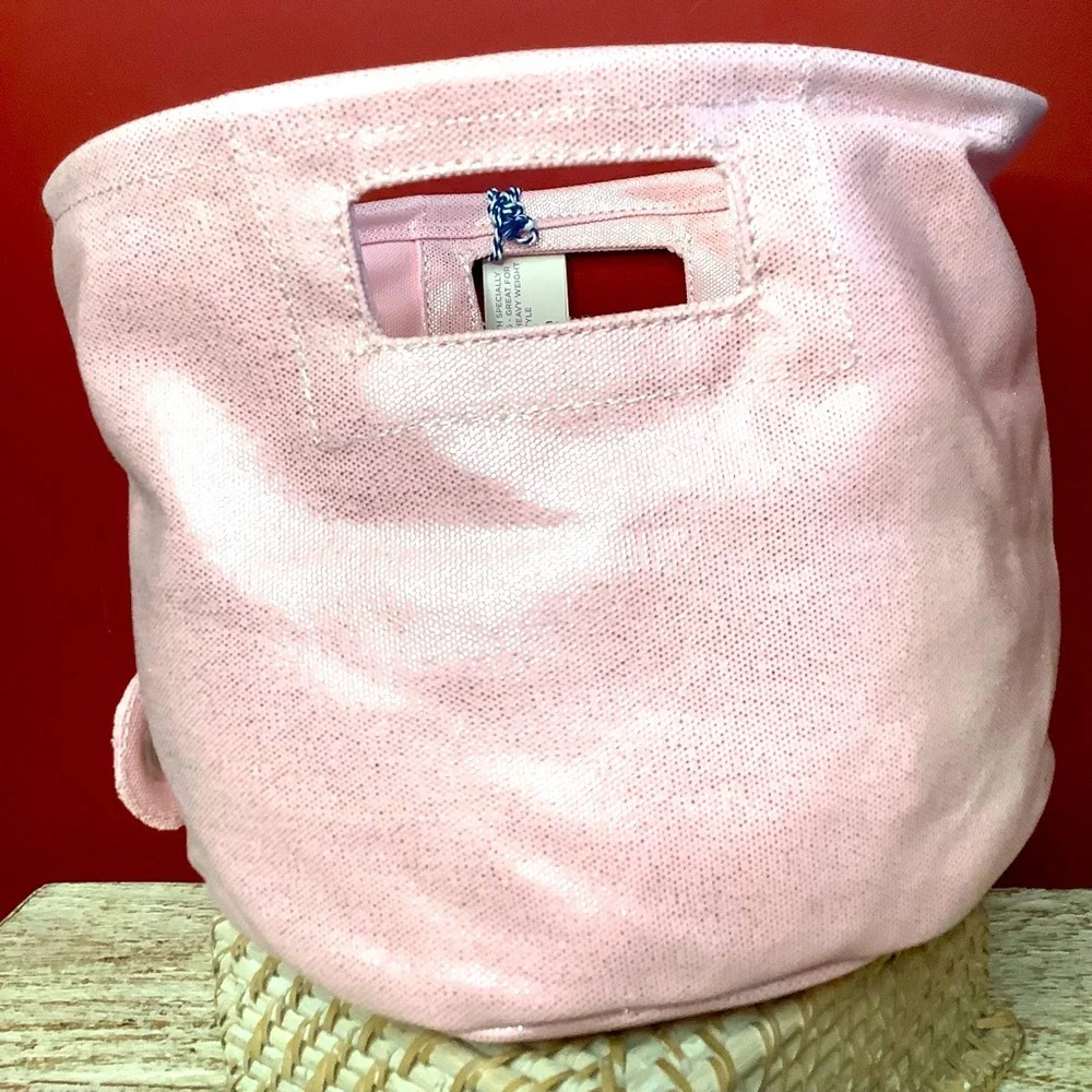 MIMISH Metallic Pink Storage Bin Round Canvas 100% Cotton With Zipper & …